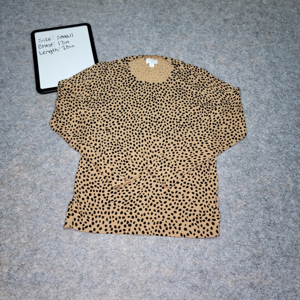 J.Crew Teddie Sweater Small Tan Black Animal Print Long Sleeve Cotton Top